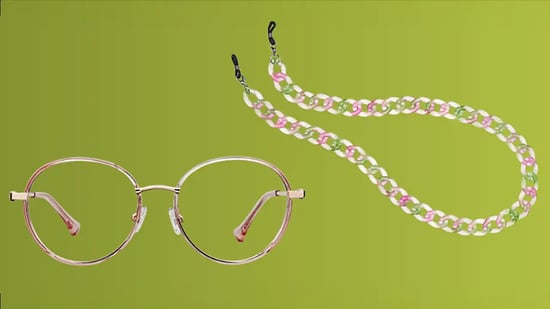 Markenfassung und bunte Brillenkette aus Acryl